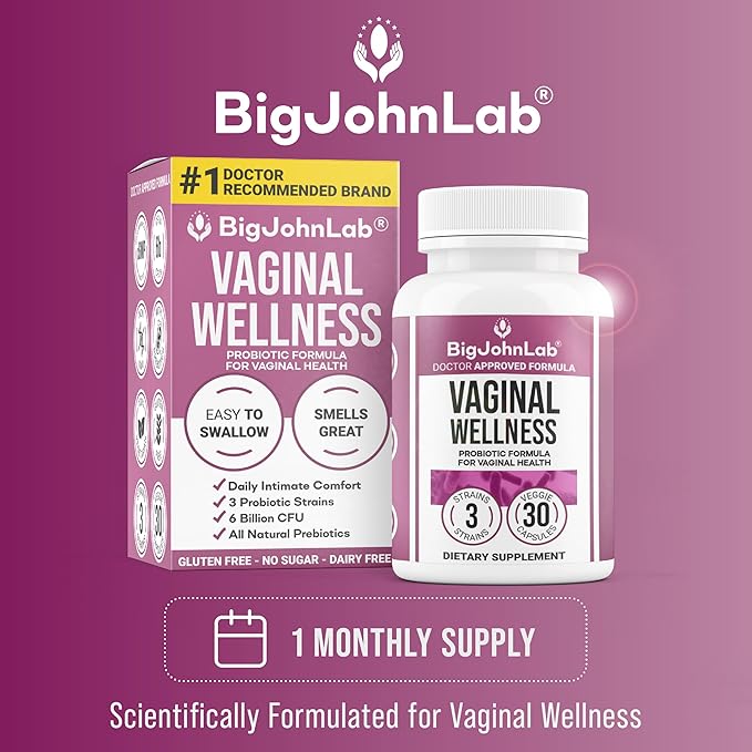 BIGJOHNLAB® - Women’s Vaginal Probiotics – PH Balance, Odor Control, Yeast, Microbiome & Feminine Health – 6B CFU, Licorice Root – Clinically Tested for Freshness & Balance – 30 CT