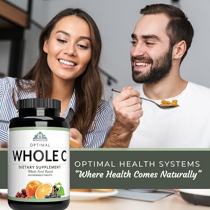 Optimal Health Systems Whole C Chewable | Potent Vitamin C from Whole Foods | Acerola Cherry, Orange Fruit, & Black Currant + Bioflavenoids | 60 Tablets