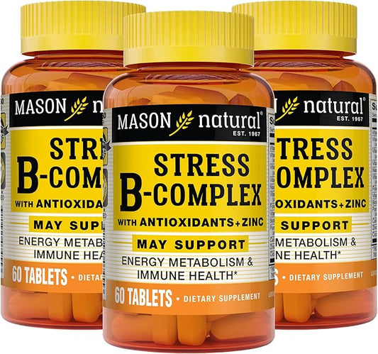 MASON NATURAL Stress B-Complex with Antioxidants + Zinc, 6 Month Supply, Dual Action Formula, Supports Energy Metabolism & Immune Health, 3 Pack