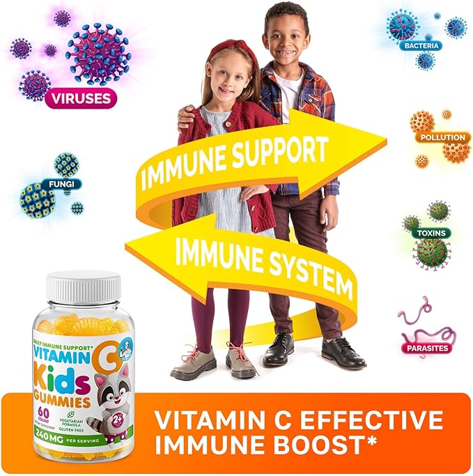 Omega 3 DHA Gummies and Vitamin C Gummies for Kids & Adults - Immune Support Low-Sugar Chewable Gummy Vitamins for Toddlers - Vegetarian Gelatin-Free Children's Supplement