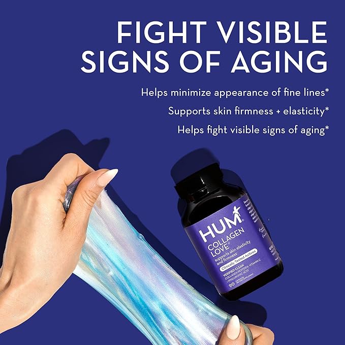 HUM Collagen Love Skin Supplement - Collagen Peptides w/Hyaluronic Acid & Vitamin C, Supports Firm Skin & Helps Minimize Signs of Aging - Skin Supplements for Women and Men (90-Count)