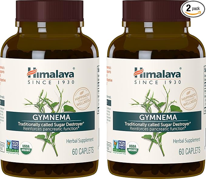 Himalaya Organic Gymnema Sylvestre Herbal Supplement USDA Certified Organic, Non-GMO, 700 mg, 60 Plant-Based Caplets, 2 Pack