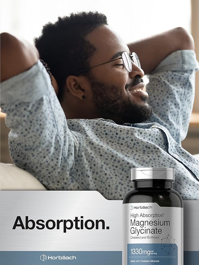 Horbäach Buffered Magnesium Glycinate | 1330mg | 250 Capsules | with Chelated Minerals | Non-GMO, Gluten Free