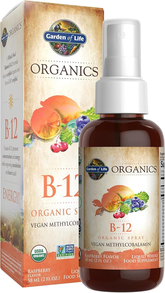 Garden of Life Organics B12 Vitamin - Whole Food B-12 for Metabolism and Energy, Raspberry, 2oz Liquid