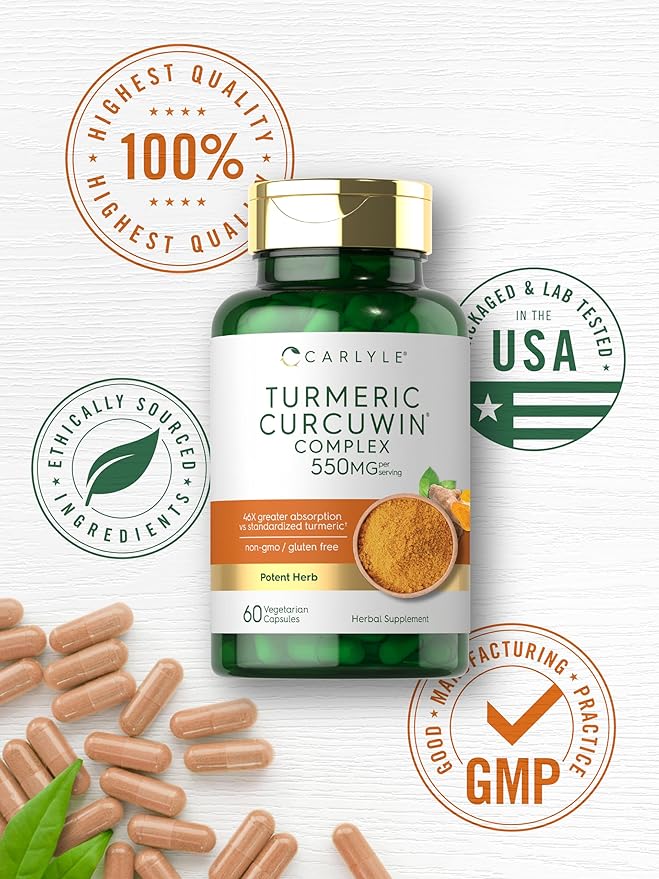 Carlyle Turmeric Supplement 550mg | 60 Capsules | CurcuWin Extract Complex | Vegetarian, Non-GMO, Gluten Free
