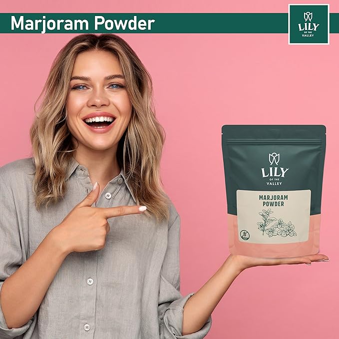 Lily of the Valley Marjoram Leaves Powder - All Natural Fresh Marjoram Ground - Mediterranean Spice Ideal for Cooking - Vegan & Gluten-Free - Packed in Resealable Ziplock Pouch (4oz, 453g)