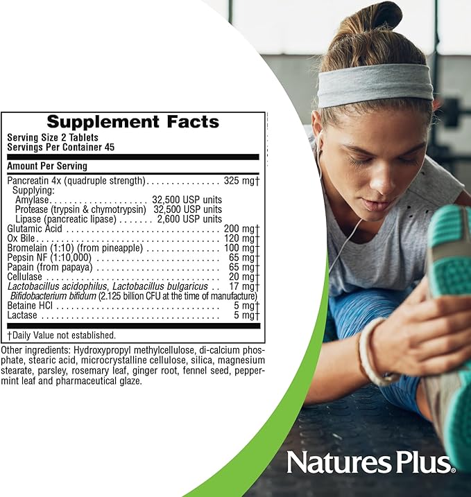 Natures Plus UltraZyme - 120 mg Ox Bile, 90 Tablets - Maximum Strength Digestive Enzyme Supplement, Promotes Nutrient Absorption - 45 Servings