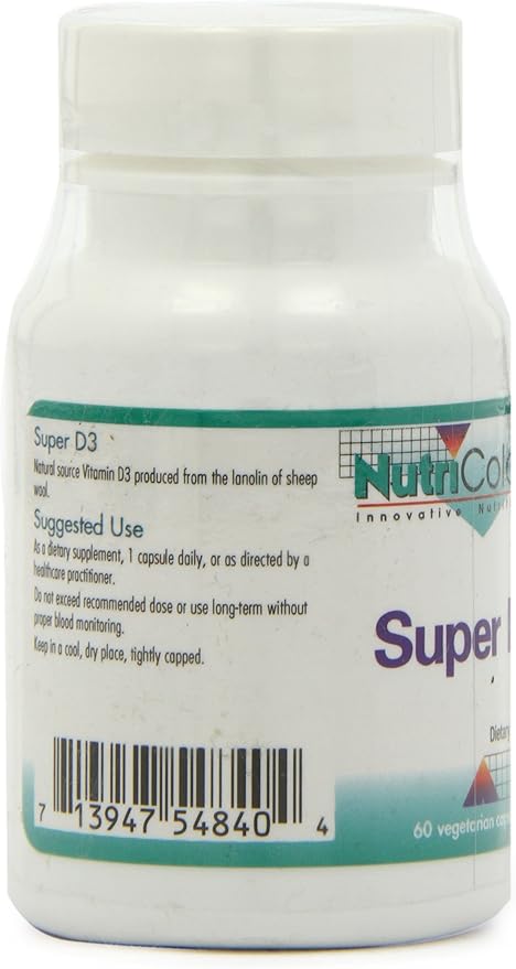 Nutricology Super D3 Dietary Supplement - Bone & Immune Support, Cholecalciferol with C & E, Vegetarian Capsules, Gluten Free - 60 Count