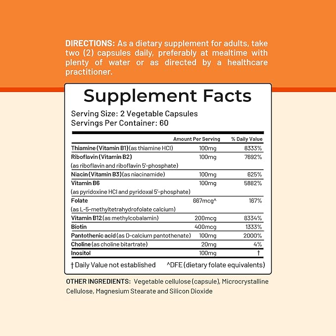 Vitamin B Complex - Active B1, B2, B3, B6, B12, Thiamine, Riboflavin, Niacin, Folate, Biotin, Pantothenic Acid, Inositol by CGM Labs
