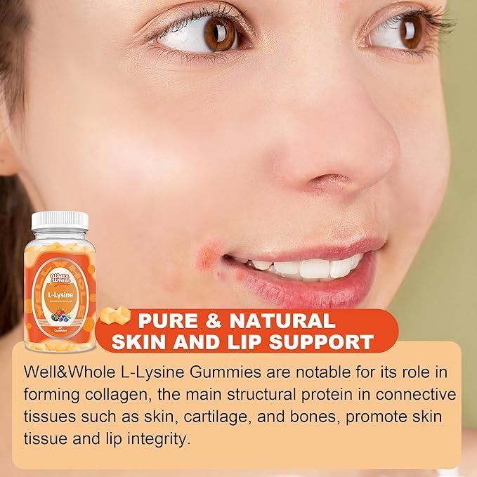 L-Lysine Gummies 1000mg - L-Lysine Supplements for Kids and Adults - Lip and Cold Sore* Support for Women - Chewable Lysine Gummies with Vitamin B12 - Vegan, Non GMO, Gluten-Free, 60 Counts