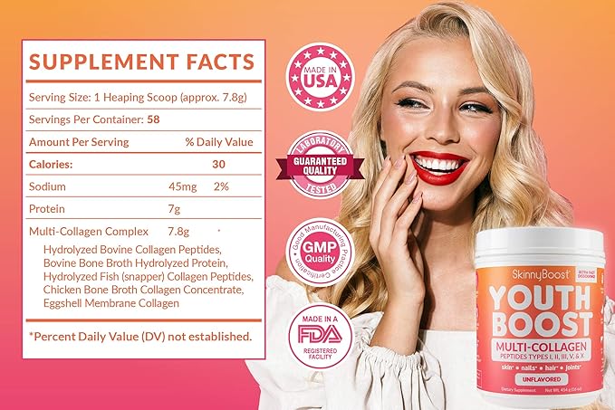 SkinnyBoost Instant Skinny Coffee Unflavored + Youth Boost Multi-Collagen Peptides Unflavored Bundle – Slimming Coffee & Collagen for Skin, Hair, Joints