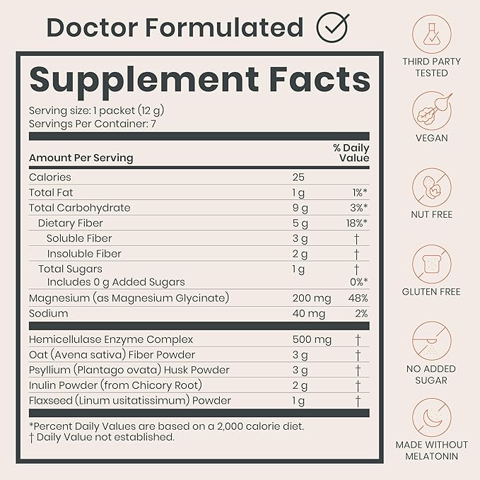 Nighttime Digestive Enzymes Powder & Gut Health Supplement - 500mg of Digestion & Gut Microbiome Support + Prebiotic Fiber & Magnesium Powder for Bloating, Deep Sleep & Regularity - Citrus, 7 Scoops