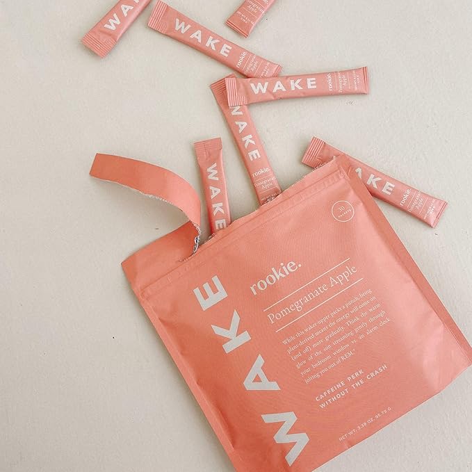 Rookie Wellness Wake - Natural Energy Drink Powder with 125 mg of Caffeine from Green Tea Extract, B-Complex Vitamins, Ashwagandha Extract, & Guarana Extract (30 Servings, Pomegranate Apple)