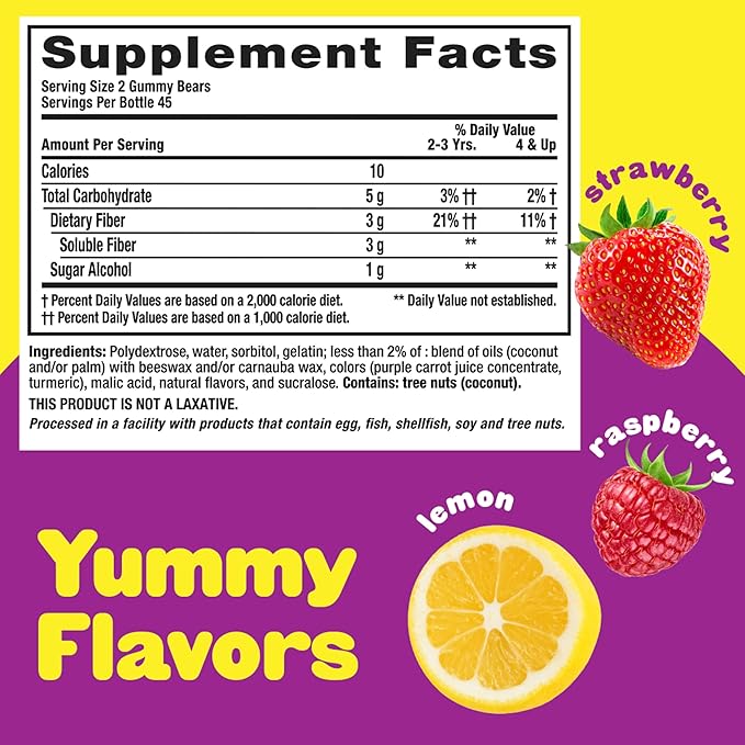 L’il Critters Fiber Daily Gummy Supplement for Kids, for Digestive Support, Berry and Lemon Flavors, 90 Gummies