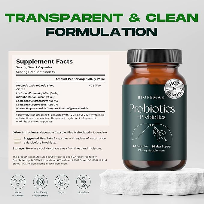 Targetted Delivery Probiotics + Prebiotic for Women - Probiotics for Digestive, Gut Health and Body Balance- 40 Billion CFUs - 4 Highly Researched Good Bacteria Strains - 60 Vegan Capsules