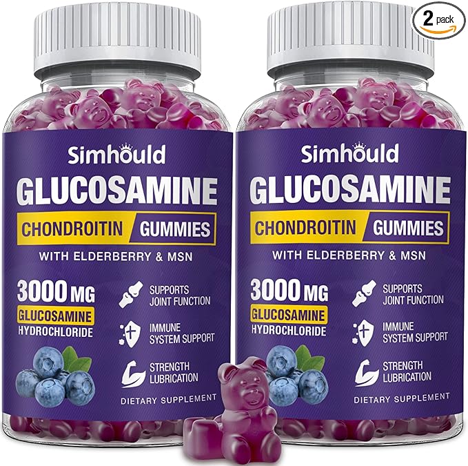 2 Packs Glucosamine Chondroitin Gummies - 3000MG Extra Strength Joint Support Supplement with MSM & Elderberry, Flexibility, Antioxidant Immune Support Gummy for Adults, Men & Women