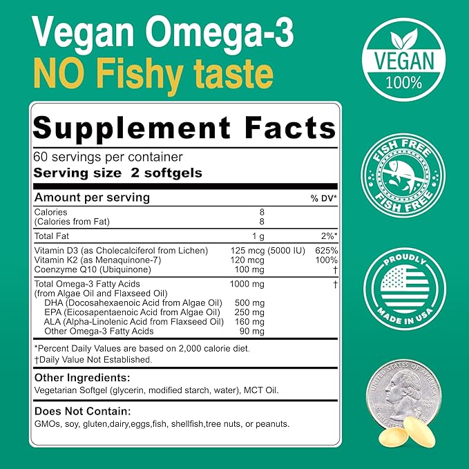 Berberine Supplement 1500mg + Vegan Omega 3 Supplement 1000mg