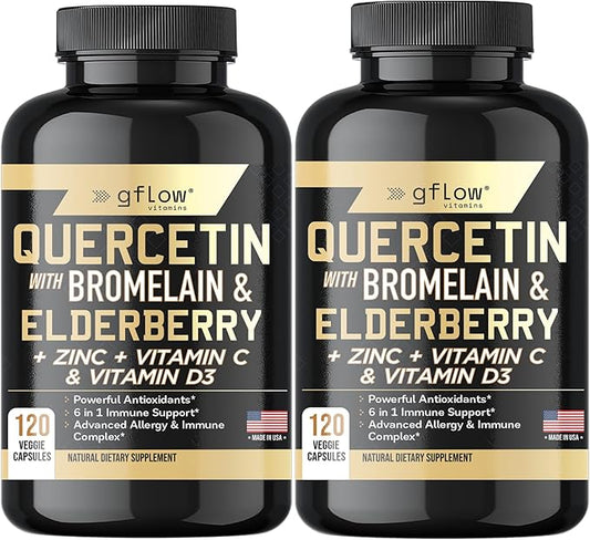 Quercetin with Vitamin C and Zinc - 500mg - Quercetin with Bromelain - Zinc Quercetin - 120 Veggie Caps - Elderberry with zinc and Vitamin c for Adults (Non-GMO, Vegan) 4 Months Supply
