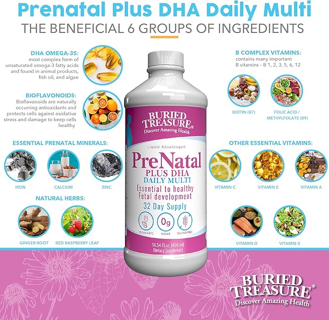 Buried Treasure Prenatal Plus DHA Complete, 16 oz, Natural DHA Omega3 Iron