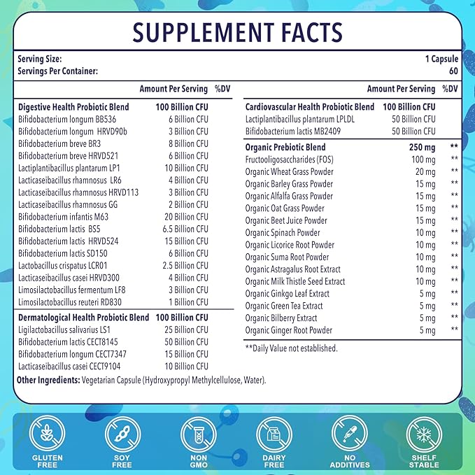 Probiotics for Women & Men - 300 Billion CFU, 24 Strains Probiotics + 15 Organic Herbs Prebiotics for Digestive, Gut Health, Immune, Constipation, Diarrhea & Whole-Body Health - 8 Months Supply