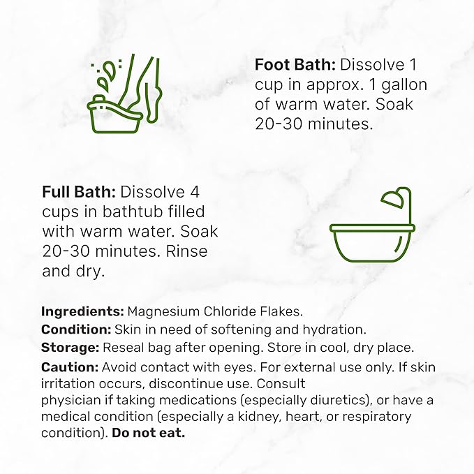 Pure Magnesium Flakes Bath Soaks, 10lbs - Natural Epsom Salt Substitute | High-Absorption Magnesium Chloride Flakes | Hydrates Skin & Promotes Relaxation