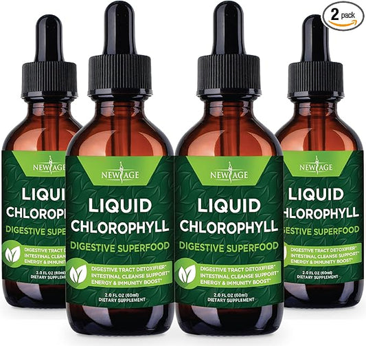 NEW AGE Chlorophyll Liquid Drops - Natural Concentrate – Energy Booster, Digestion and Immune System Supports, Internal Deodorant, Liver Function - (2 Fl Oz (Pack of 4))