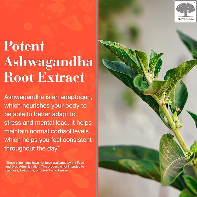 NEW NORDIC Ashwagandha Gummies, 300 mg Ashwagandha Root Extract, Sugar Free, Adaptogens for Men and Women, Delicious Mango Peach, 60 Gummies
