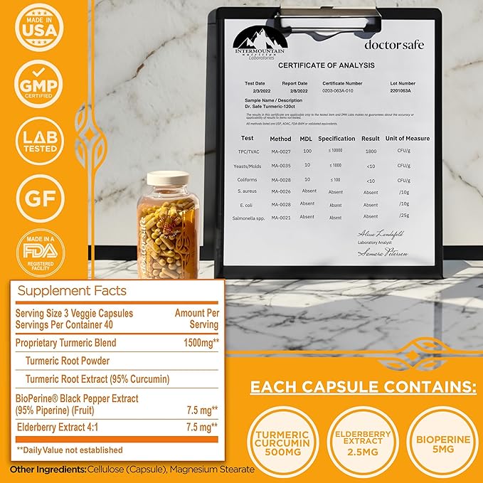 Turmeric Curcumin with Black Pepper Extract 1500mg - High Absorption Ultra Potent Turmeric Supplement with 95% Curcuminoids and BioPerine - Non GMO Curcumin Capsules for Joint Support - 120 Capsules