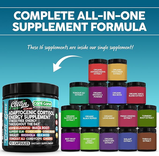 Corti Gone Cortisol Supplements For Women | Maca Root Ashwagandha Cortisol Detox Manager Reducer + Slippery Elm Fenugreek Lions Mane Shilajit Rhodiola Sea Moss Tongkat Ali Cordyceps Ginseng Beet Root
