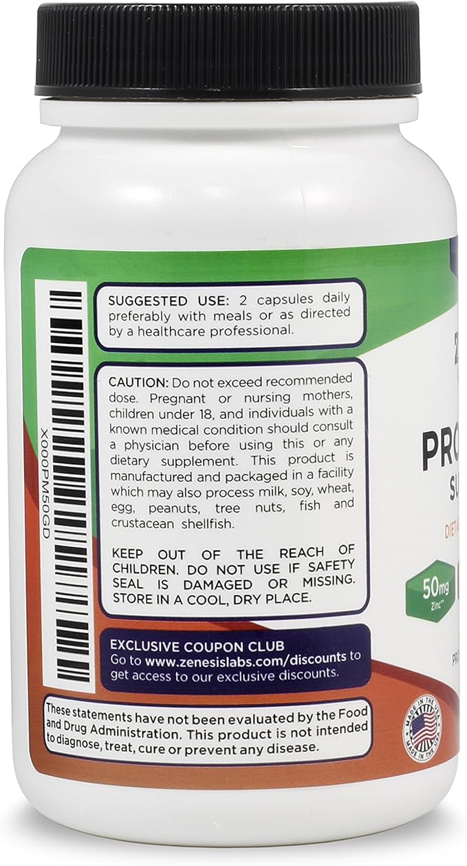 Zenesis Labs Prostate Health with Saw Palmetto - 270 Capsules - Also with Zinc, Copper, Pumpkin Seed, Burdock Root, Amino Acids, & Other Extracts - 135 Day Supply (90 Capsules/Bottle)