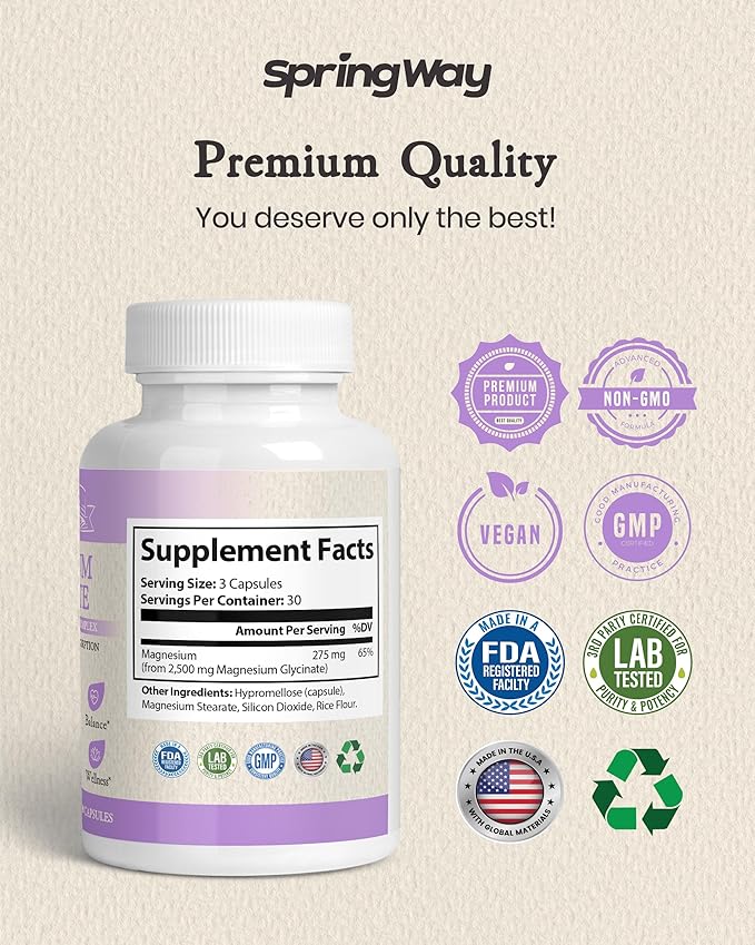 Magnesium Glycinate 2500mg | Highly Absorbable Magnesium for Nutrient Support | Highly Absorbable Glicinato de Magnesio | Vegan & Gluten-Free, 90 Capsules