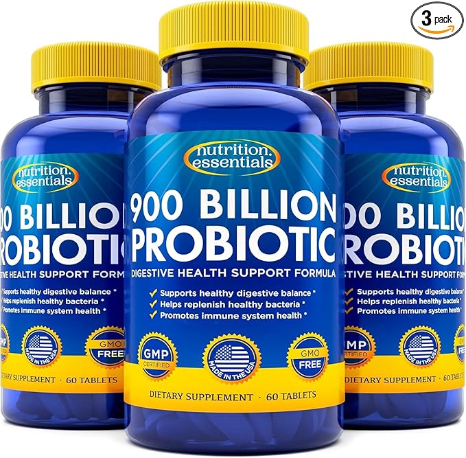 Probiotics for Women and Men - with Natural Lactase Enzyme & Prebiotic Fiber for Digestive Health - 80%+ Stronger Supplement for Gut Health Support - Vegan Raw Probiotic Formula, 3 Count of 60 Tablets