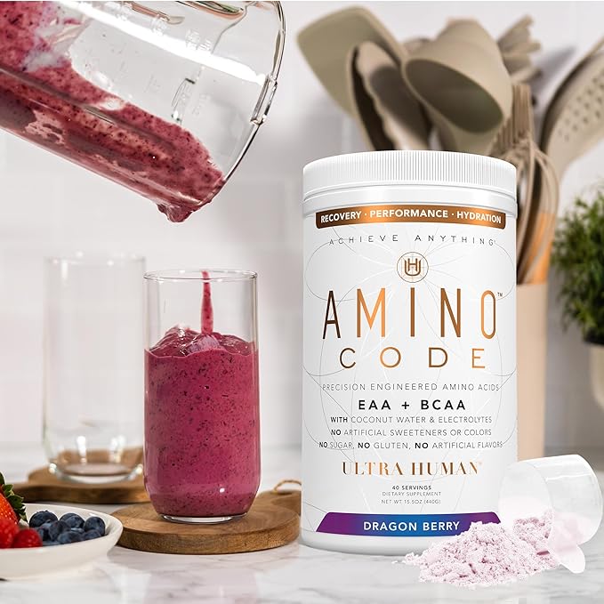Amino Code | Essential Amino Acids + BCAAs + Coconut Water Electrolytes | Fast Hydration Workout Recovery Flavored Amino Energy Powder Drink | Clean Formula, 40 Servings - Dragonberry