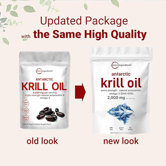 Micro Ingredients Antarctic Krill Oil Supplement, 2,000mg Per Serving, 240 Softgels, Triple Strength, Rich in Omega-3s EPA, DHA & Natural Astaxanthin, Supports Immune System & Brain Health