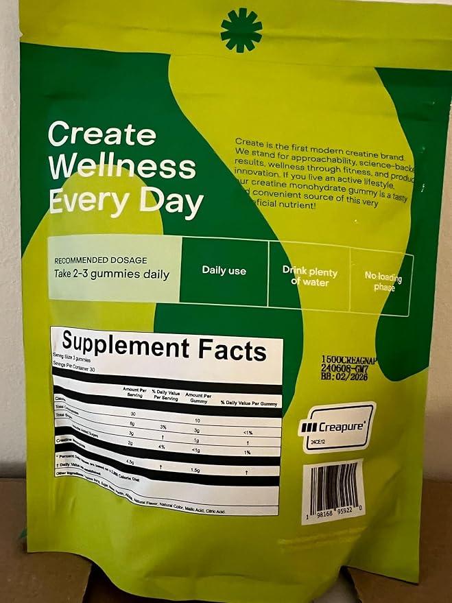 Creatine Monohydrate Gummies for Men & Women - Boost Focus, Strength, and Endurance, Anti-Melting Formula, Vegan, Gluten-Free, Non-GMO, 1.5 Gram Creatine per Gummy (Sour Green Apple, 90 ct)