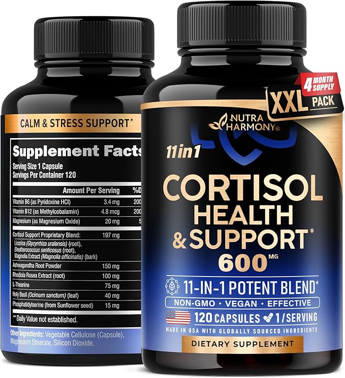 Cortisol Supplement for Women - Holy Basil | Ashwagandha | Rhodiola | L-Theanine - Plant-Based Hormone Balance - Mood, Focus & Sleep Support - Made in USA - Vegan, Non-GMO - 120 Capsules for 4 Months