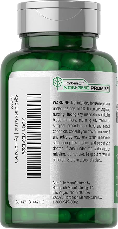 Horbäach Aged Garlic Extract Capsules 1500mg | 60 Count | Fermented Supplement | Non-GMO, Gluten Free
