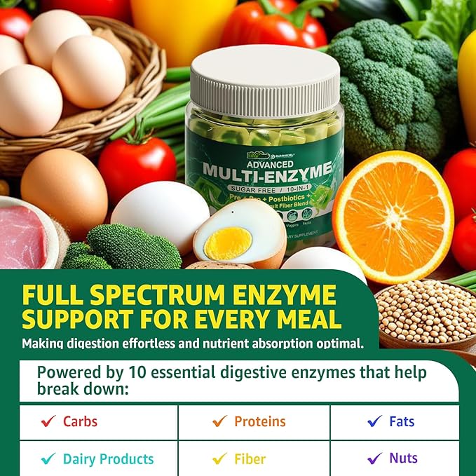Digestive Enzymes Gummies for Women & Men, Multi-Enzymes with 90Billion CFU Probiotics and Prebiotics & Postbiotic, Vegetable & Fruit Fiber Blend, Super Enzymes for Digestive & Gut Health,Immune,60Cts