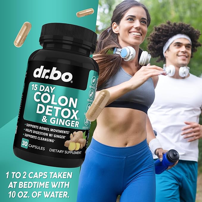 Collagen Peptides & Colon Cleanse Detox - 15 Day Colon Cleanse Pills & Ginger - Multi Collagen for Women & Men Complex Capsules, Skin, Hair & Nails - Bowel Movement Supplements for Stomach Bloating