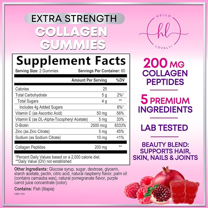 Collagen Peptide Gummies for Women with Biotin - Hydrolyzed Collagen for Hair, Skin, Nail, Bone Health & Joint Support - Extra Strength Best Peptides Supplement for Women & Men, Non-GMO - 120 Gummies
