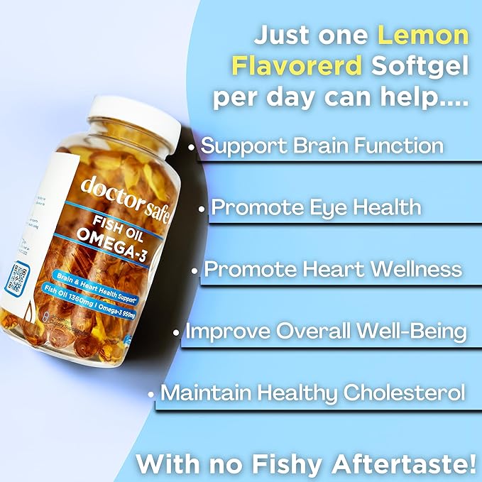 Omega 3 Fish Oil Supplement - High Strength Lemon Scented Fish Oil Pills, 1360mg EPA DHA for Heart, Brain & Immune Support Omega 3 Fatty Acid Supplements - 30 Servings
