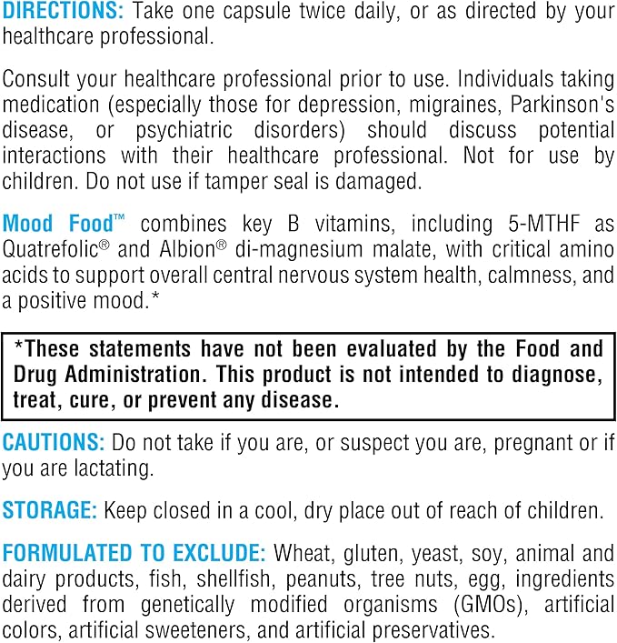 XYMOGEN Mood Food - Nervous System, Relaxation & Mood Support Supplement - Folate, B12, B6 with Magnesium, 5-HTP & GABA Supplement - Vegan & Non-GMO (60 Capsules)