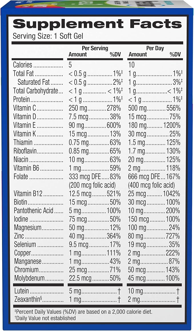 PreserVision AREDS 2 + Multivitamin 2-in-1 Eye Contains Vitamin C, E & Zinc Softgels Packaging May Vary, 100 Count