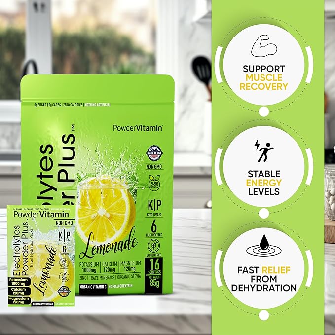 Electrolytes Powder Plus, Keto, Lemonade, Sugar Free, Pink Himalayan Salt, 1000mg Potassium, 120mg Calcium, 120mg Magnesium, Non-GMO, Zero Calories, (16 Hydration Packets)