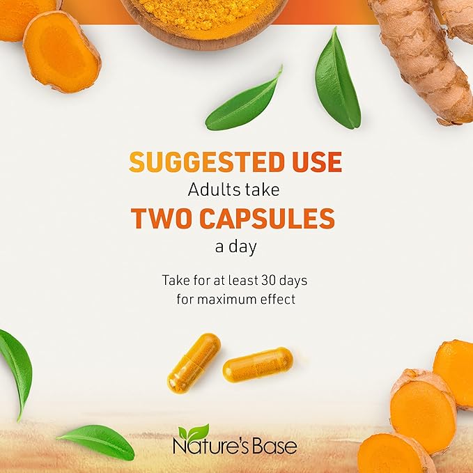 Nature's Base Turmeric Curcumin Supplement - with Ginger, Apple Cider Vinegar, & BioPerine Black Pepper Extract - 95% Curcuminoids - 240 Capsules