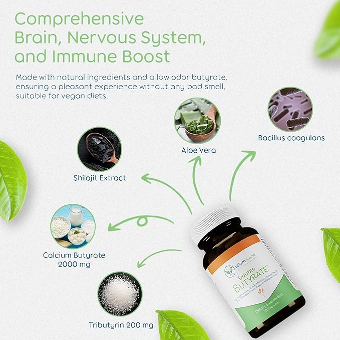 Double Butyrate Gut Health Supplement|Probiotic & Postbiotic Digestive Supplements for Gut Support|Enhances Immune, Brain, & Nervous System Function|Odor-Free Formula | 120 caps, 3 Pack
