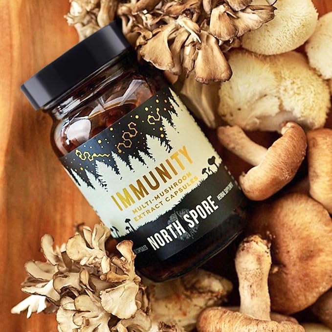 North Spore Immunity Mushroom Supplement Capsules | Organic Turkey Tail, Chaga, Reishi, Maitake, Shiitake Blend | Immune Functions & Balanced System Response | 100% Fruiting Body Extracts - 60ct