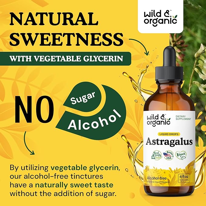 Wild & Organic Astragalus Tincture - Immune Support Supplement w/Astragalus Root Extract - Vegan Tincture for Immunity - Sugar & Alcohol-Free Drops - 4 fl oz