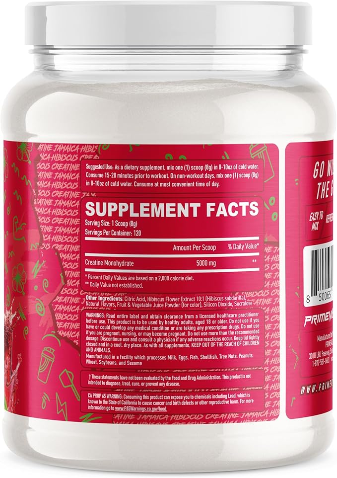 Primeval Labs Creatine Monohydrate | Muscle Recovery + Builder for Men & Women | Workout Supplements Easy to Mix | Jamaica | 120 Servings | 5g Creatine Per Serving
