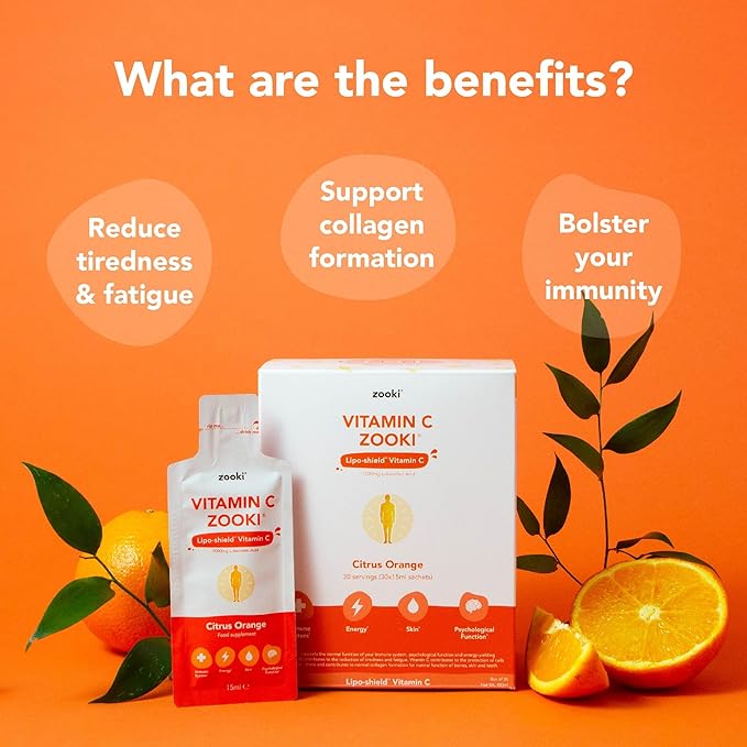 YourZooki Liposomal Vitamin C Zooki 1000mg Liquid Sachets - Alchohol Free, Vegan, Soy Free, Natural Ingredients - Immune System, Skin & Energy Support (Citrus Orange, 30 Count (Pack of 1))